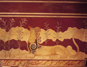 Fresko an einer Wand, Thronsaal, Palast von Minos, Knossos, Kreta, Griechenland