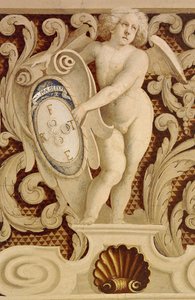 Fresken der Baronialhalle (15. Jahrhundert), (Detail), Della Manta Schloss, Manta (Cuneo), Piemont, Italien