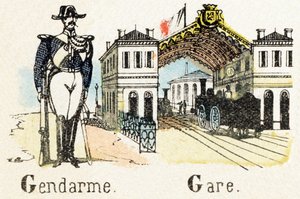 G - Gendarm Bahnhof - Alphabet - Kinderunterhaltung - Bild Epinal, populäre Serie ca. 1890 (Illustration)