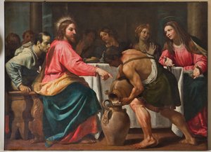 Genua, Duomo (St. Laurentius-Kathedrale), innen, Baptisterium (ehemals Kirche St. Johannes der Alte): "Hochzeit zu Kana", von Domenico Fiasella