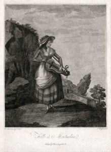Mädchen aus Montmelian, in Gironde, spielt das alte Rad (Gravur)