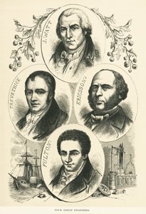 Große Ingenieure und Erfinder: James Watt, John Ericsson, Robert Fulton, Richard Trevithick, ca. 1880 von Unbekannt
