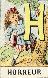 H: Schrecken - Gravur aus ABCD der kleinen Mädchen. Pellerin & Cie, Drucker-Verleger, Epinal, um 1890. Serie A. Maße: 19 x 13,5 cm. von Unbekannt