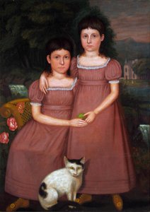 Hamilton-Schwestern mit Katze 1825 von Unbekannter Künstler