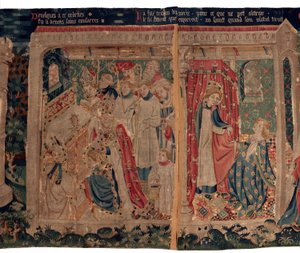 Geschichte von Saint Piat und Saint Eleuthère, auch Tapisserie von Arras genannt. Bestellt von Kanonikus Toussaint Prier, Kaplan des Herzogs von Burgund, Ende des 14. bis Anfang des 15. Jahrhunderts. 22m x 2m. Detail (Tapisserie) von Alec Hunter