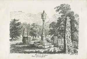 Ilam Kirche - Alte Kreuze: Lithographie, 1849 von Unbekannt