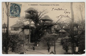 Île de France, Hauts de Seine (92), Le Plessis Robinson (Le Plessis-Robinson): Panoramablick auf den „True Arbre“, eine Guinguette, die auf der Spitze einer Kastanie installiert ist - Postkarte datiert 1904 von Unknown