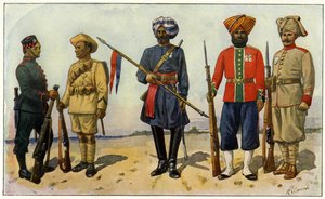 Indische Soldaten aus dem Britischen Empire während des Ersten Weltkriegs (Gravur)