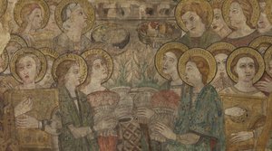 Innenraum. Nordquerhaus. Altar (Altar der Wandmalereien). Original aus der Hauptkapelle. Wandmalereien (Detail). Ende 14. Jahrhundert.