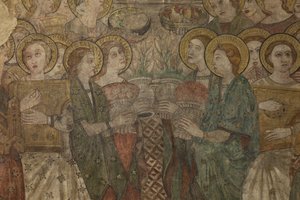 Innenraum. Nordquerhaus. Altar. Original aus der Hauptkapelle. Wandmalereien (Fresko?). (Detail) Ende 14. Jahrhundert.