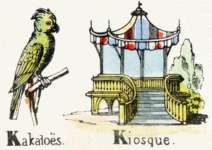 K - Kakadu Kiosk - Kinderunterhaltungsalphabet ca. 1890 (Lithographie) von Unbekannt