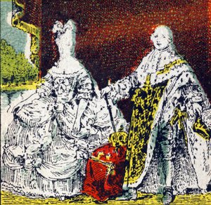 König Ludwig XVI. von Frankreich und Königin Marie Antoinette. Gravur in "Histoire de France". Serie von Werbebildern, veröffentlicht im Auftrag von Louit, 24 rue d