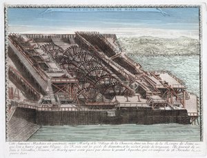 Die Maschine von Marly von Rennequin, die dazu diente, Wasser aus der Seine nach Versailles zu pumpen und zu leiten, um die Parks der Schlösser von Marly und Versailles mit Wasser zu versorgen von Unbekannt
