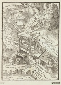 Waschen des Golderzes - Gravur aus Beschreibung der Erze und der wichtigsten Methoden des Bergbaus, von Lazarus Ecker von Unbekannt