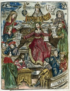 Die Zweige des Wissens 16. Jahrhundert: jeder dargestellt durch verschiedene Persönlichkeiten: oben, Aristoteles (384-322 v. Chr.) für die Philosophie und Seneca (Lucius Annaeus Seneca, 4 v. Chr.-65) für die Moral von Unbekannt