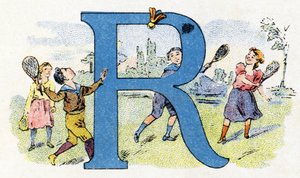 Buchstabe R: Fliegende Rakete. Alphabet von Phosphatine Falieres. Gravur. Brevete Alphabet S.G.D.G. von Apotheker Pierre Emile Falieres. Illustrationen in Chromolithographie, Ende des 19. Jahrhunderts. 16 Seiten. von Unbekannt