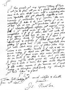 Brief von Sir Isaac Newton an William Briggs, M.D., geschrieben vom Trinity College, Cambridge, 20. Juni von Unbekannt