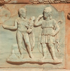 Libyen, Historisches Tripolitanien, Antikes Sabratha, Theater, Detail des Reliefs von William M. Timlin