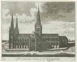 Lichfield Cathedral - Südansicht: Gravur, undatiert [?18. Jahrhundert]
