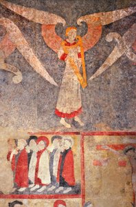 Loire Atlantique Nr. 080 - St-Sulpice des Landes - Kirche genannt „altes Dorf“ - Wandmalereien des 15. Jahrhunderts - Engel des Gewölbes spielt die „Rebec“ (Geige)