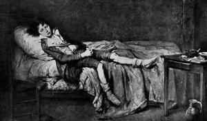 Ludwig XVII. (1785-1795) in seiner Zelle im Gefängnis des Tempels, wo er seit dem 13. August eingesperrt war von Unbekannter Künstler