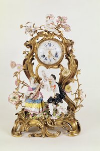 Louis XV vergoldete und Porzellanuhr, mit Meissener Figuren von Unbekannt
