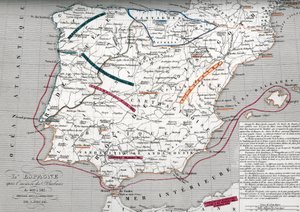 Karte von Spanien zur Zeit des germanischen Hispania, 409-585. Gravur aus dem „Atlas Universel“ von Houze