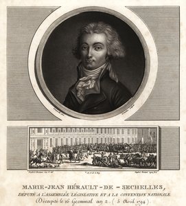 Marie-Jean Herault de Sechelles (1759-1794), französischer Richter und Politiker, während der Schreckensherrschaft guillotiniert von Unbekannt