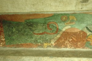 Mexiko, Mexiko-Stadt, Teotihuacan (1. Jahrhundert n. Chr.), Tempel der Jaguare, Fresko eines Papageis