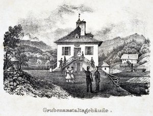 Salzbergwerk: das Gebäude des Bergbauunternehmens in Durrnberg, Österreich