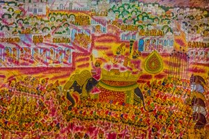 Miniaturmalerei aus dem Fort in Jodhpur, Holi-Festival, Mandawa, Rajasthan, Indien