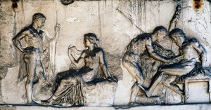 Mythos von Telephus, Haus des Reliefs von Telephus, Herculaneum, Kampanien, Italien, römische Zivilisation