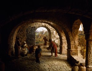 Geburt Christi, Krippendiorama, Spanien, 20. Jahrhundert von William M. Timlin