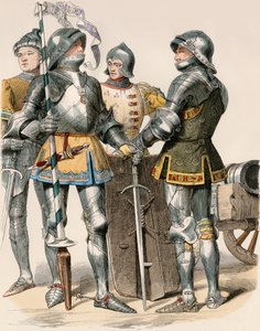 Edle Ritter des Herzogtums Burgund (Frankreich), in Rüstung und Waffe, mit einer Kanone