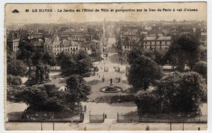 Normandie, Seine Maritime (76), Le Havre: der Garten des Rathauses und Perspektive auf die Rue de Paris - Postkarte Ende 19. bis Anfang 20. Jahrhundert von William M. Timlin