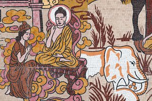 Ong Nui buddhistische Pagode, Wandfresko, Das Leben des Buddha, Quy Nhon, Vietnam, 2019