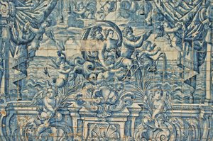 Oporto, Se-Katholische Kathedrale (ursprünglich 12. Jahrhundert), Azulejos, handbemalte blaue Fliesen