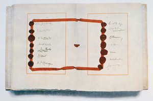 Seite des Vertrags von Versailles mit Unterschriften, 28. Juni 1919