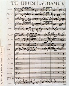 Seite der Partitur von Te Deum von G. F. Händel