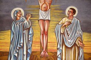 Die Kreuzigung Jesu Christi, die Jungfrau Maria und der heilige Johannes, Aneho, Togo