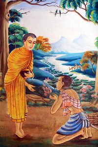 Gemälde, das die Lebensgeschichte von Shakyamuni Buddha darstellt. Wat Naxai. Vientiane, Laos