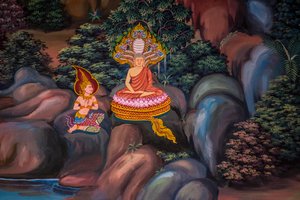 Dorfszenen mit Buddha in Thailand, Wat Bang Riang, Thub Pat, Phang Nga, Thailand