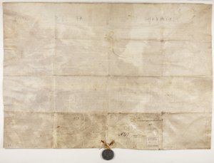 Päpstliche Bulle zur Bestätigung der Charta von Bischof Henry Wardlaw, verso von Unbekannt