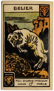 Paranormal. Astrologie. Widder (der Widder). Astrologische Karte aus: Le Tarot Astrologique, von Georges Muchery, Frankreich