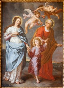 Pfarrkirche Sint-Dionysius van Lede. Innenansicht. Nordschiff. Der Altar. Die Heilige Familie.