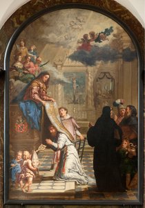 Pfarrkirche Onze-Lieve-Vrouw. Innenansicht. Unsere Liebe Frau überreicht eine Kasel an den Heiligen Ildefonsus.