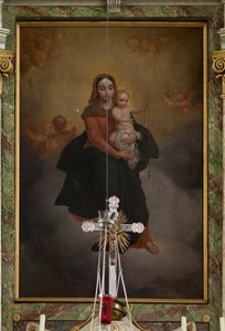 Sint-Machutuskerk Wannegem. Innenansicht. Der Hochaltar. Signiert Van Lanselaere 1844.