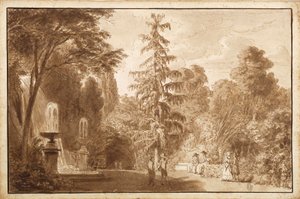 Park mit Wasserfall und Staffage in Frascati