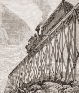 Teil einer vier Kilometer langen Eisenbahn in New Hampshire, USA, gebaut für Freizeitreisen und um Passagieren Panoramablicke zu bieten, ca. 1880, aus 