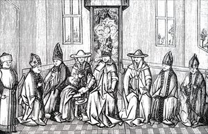 Peter der Einsiedler, Papst Urban II. und Simeon Patriarch von Jerusalem von Unbekannt